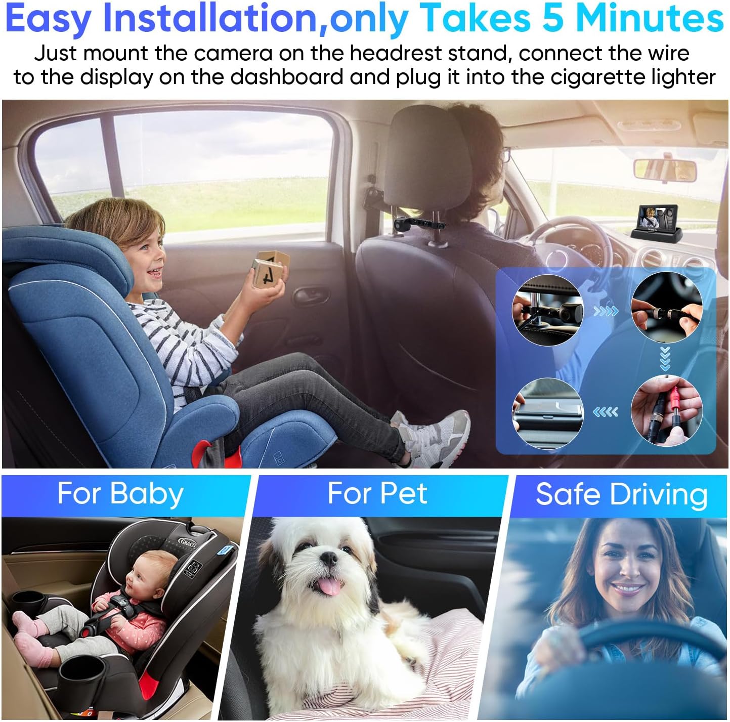 New Baby Car Camera, 4.3" HD, Night Vision, Adjustable, Cartreque