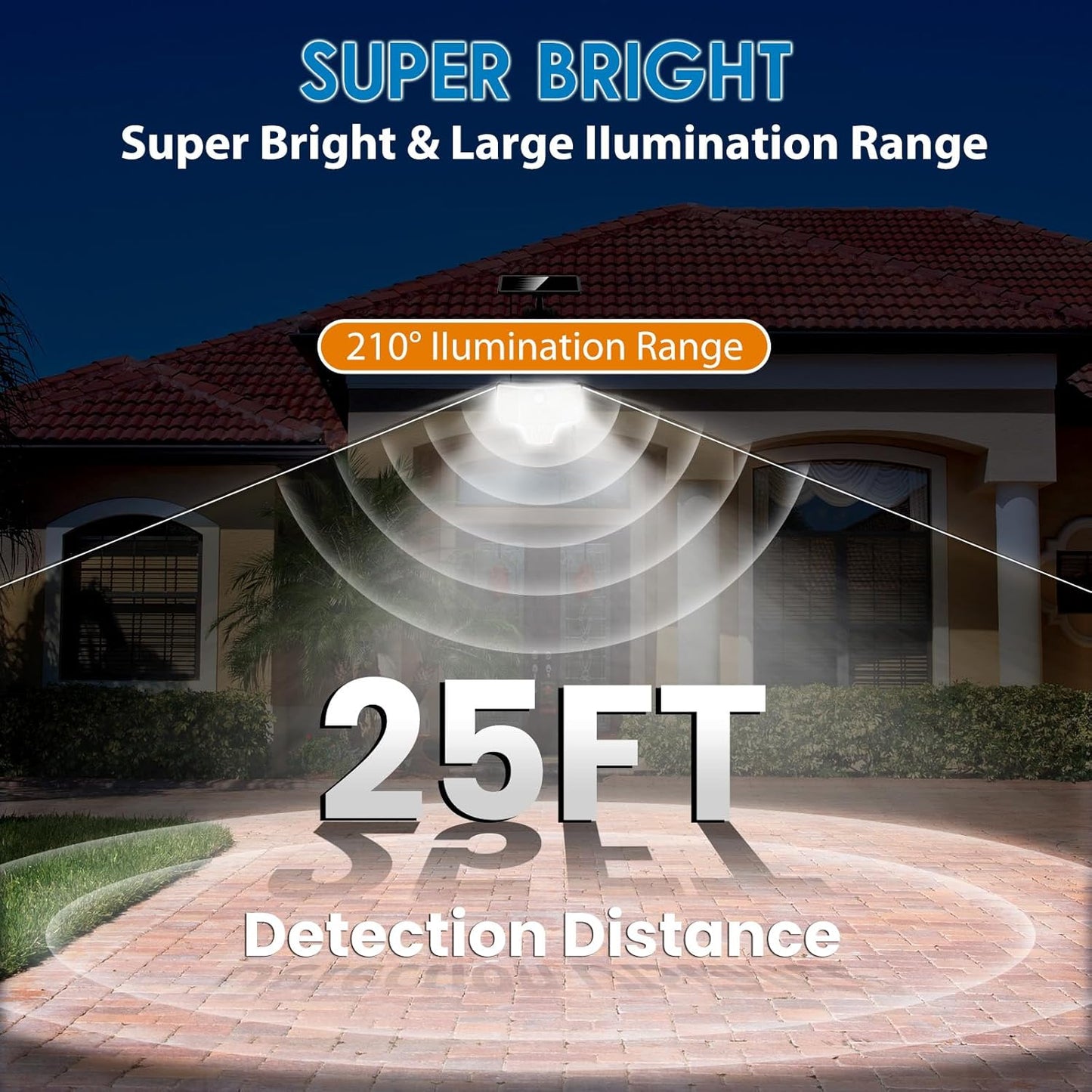 Solar Motion Sensor Security Lights, 2000LM, 3 Modes, IP65 Waterproof, Wall Lights, 2 Pack, Kasonic