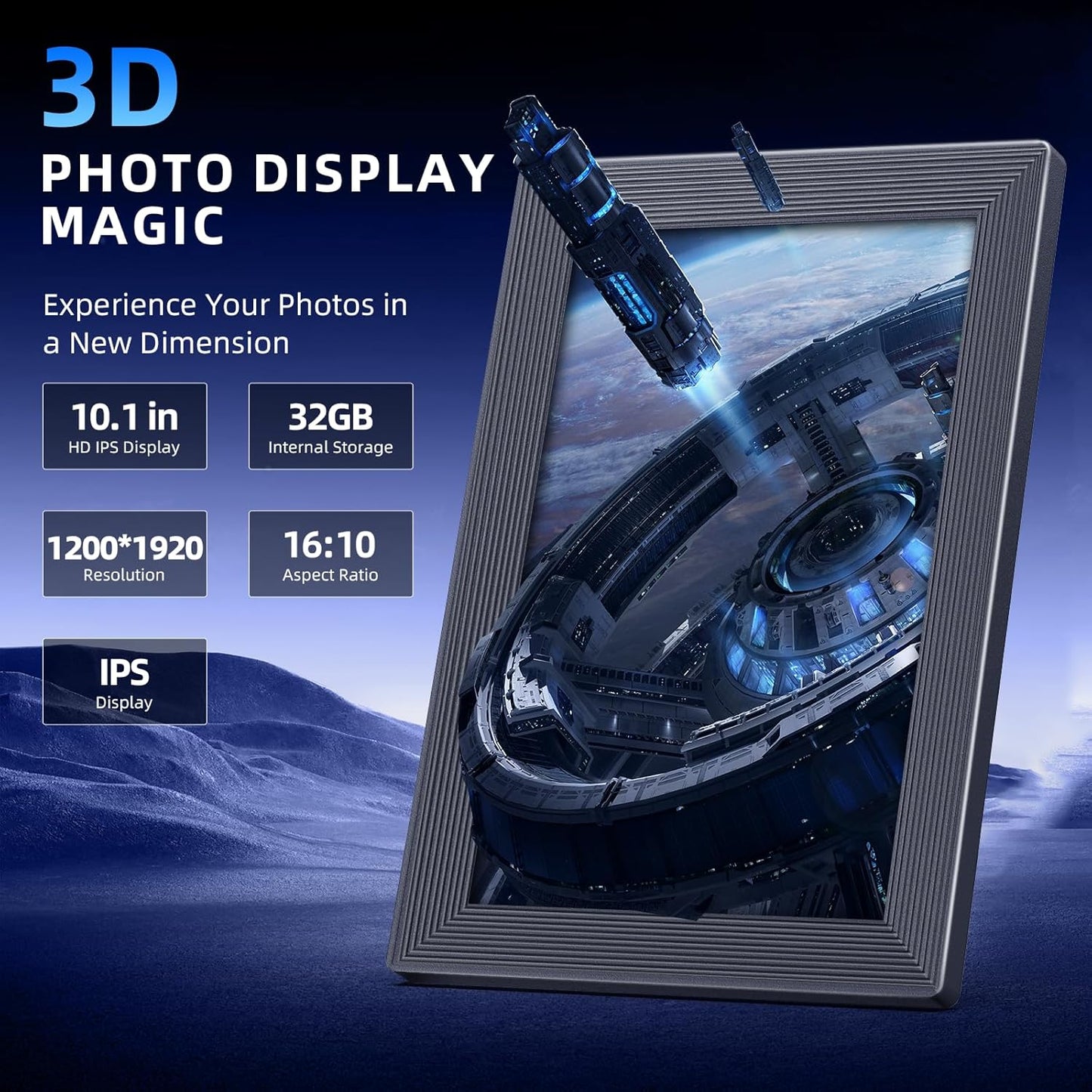 3D Digital Photo Frame, Uses WiFi , 10.1" Touchscreen, 32GB, Instant Share, Plimpton