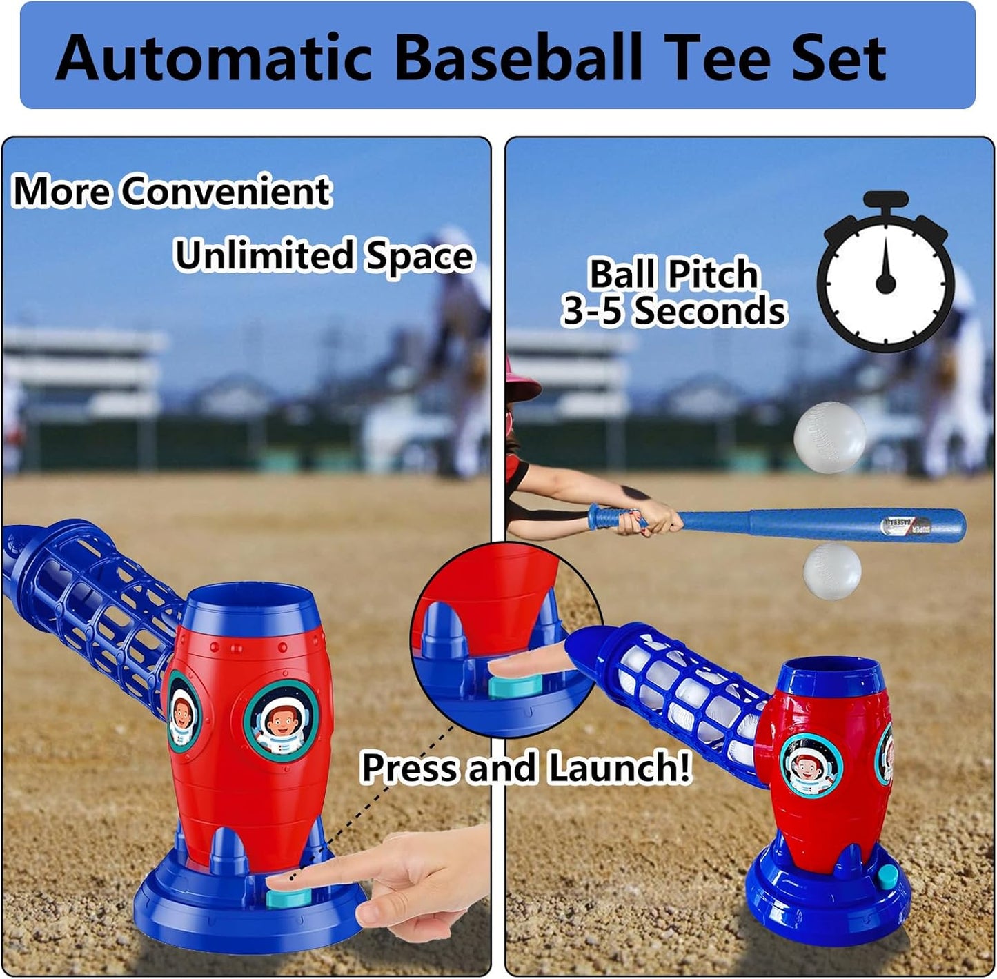 Automatic Baseball Launcher & T-Ball Pitching Machine, Kids T-Ball Set, Batting Tee, 8 Balls, NCXSL
