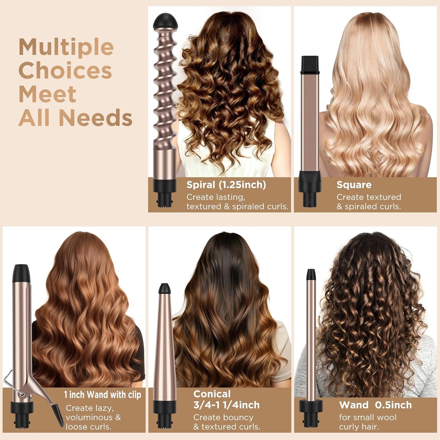 5-in-1 Interchangeable Curling Iron & Wand Set with Ceramic Tourmaline Barrels, PARWIN PRO BEAUTY