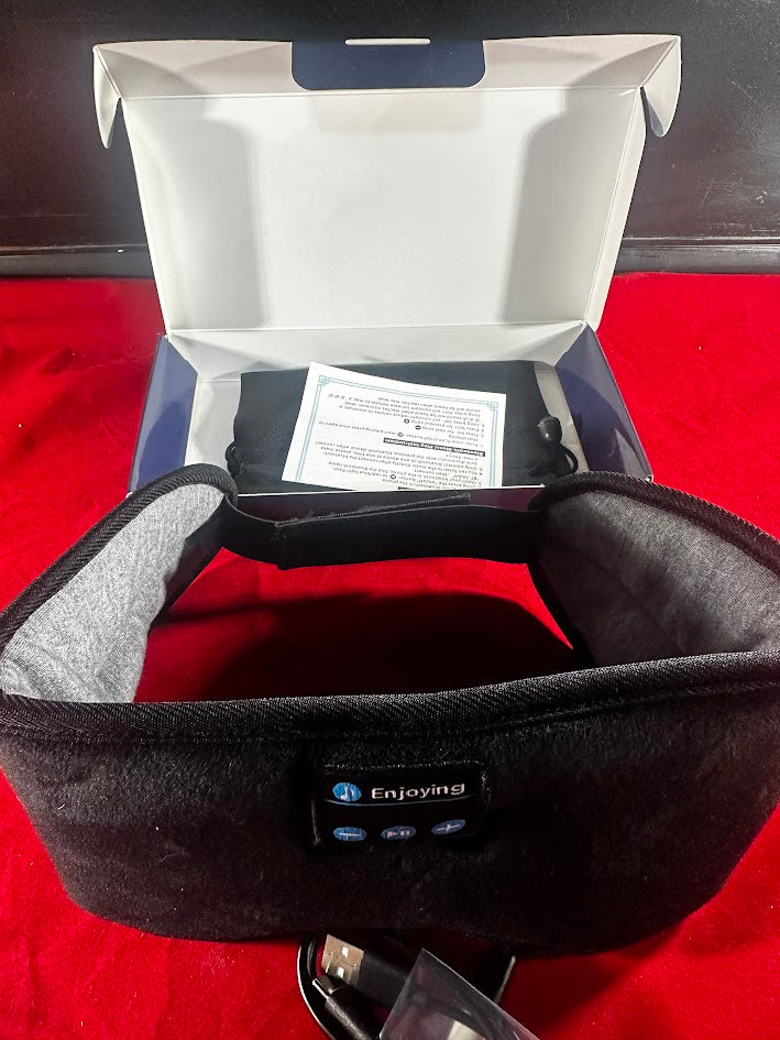 Bluetooth Sleep Mask Headband, Wireless 5.2, Light Blocking, Adjustable, for Side Sleepers, Black
