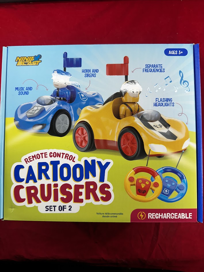 New Cartoony Cruisers, Rechargeable remote control set of 2 RC Cars for toddlers
