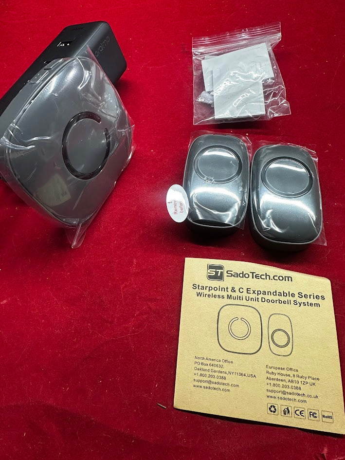 SadoTech Wireless Doorbell, Model CX, 2 Push Buttons, Waterproof, 4 Volume Settings, Gray