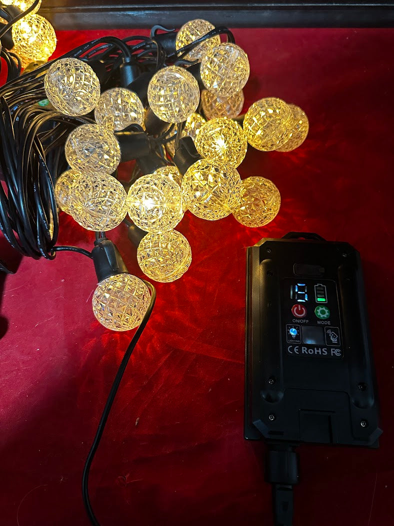 100 ft (2 x 50ft strings) solar string lights globe, 40 lights total, remote, 11 functions, independent solar panels