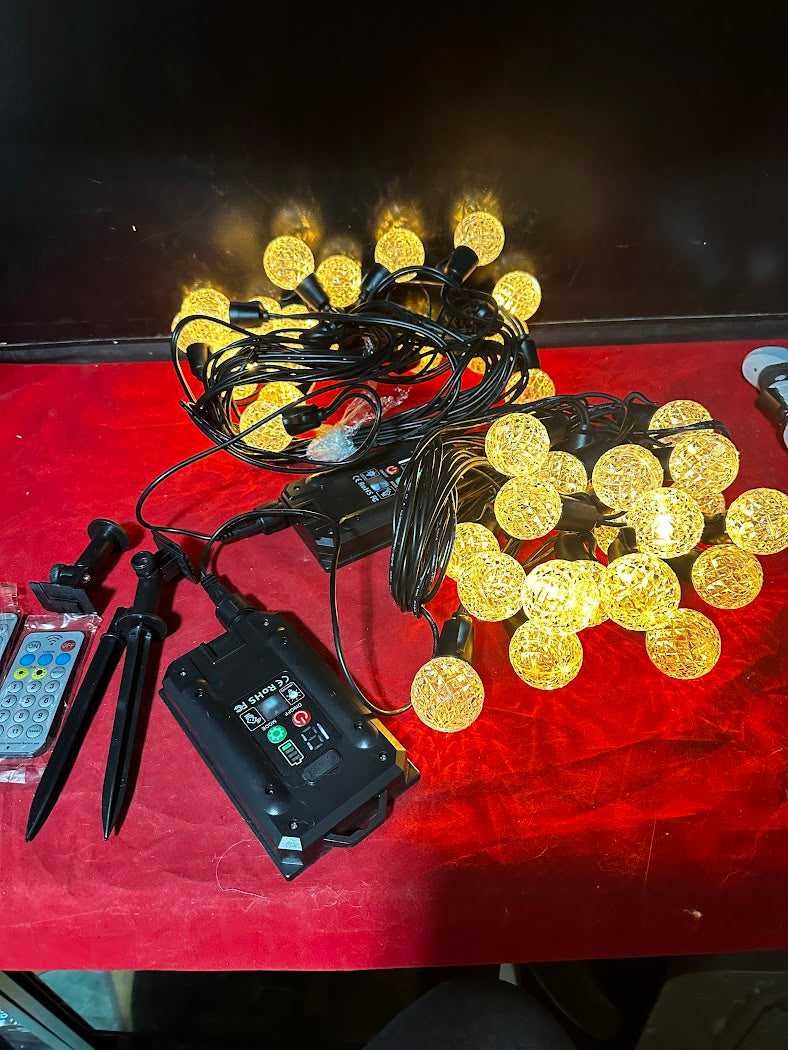 100 ft (2 x 50ft strings) solar string lights globe, 40 lights total, remote, 11 functions, independent solar panels