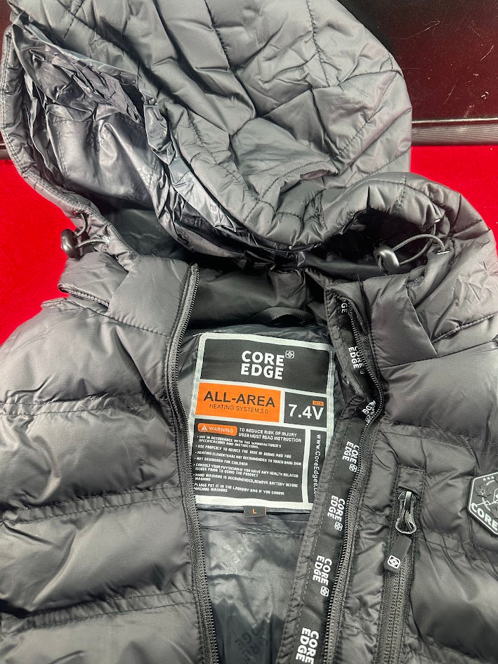 New Large Heated Vest for Men, with Detachable Hood, Battery Included, Black, COREEDGE