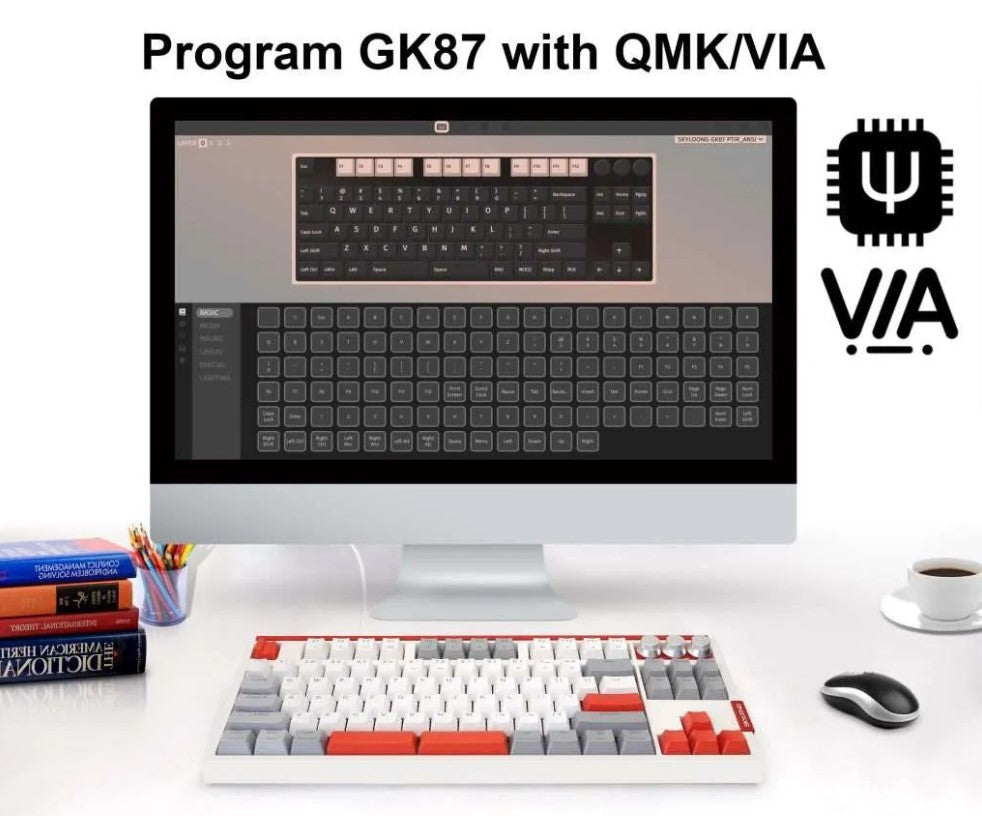 New GK87 QMK/VIA Wired Keyboard, Optical Brown Switch, Hot-Swap, RGB, 3 Knobs, SKYLOONG