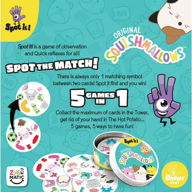 Spot It! Squishmallows : Observation and Speed Game, 2-8 Players, Ages 6+