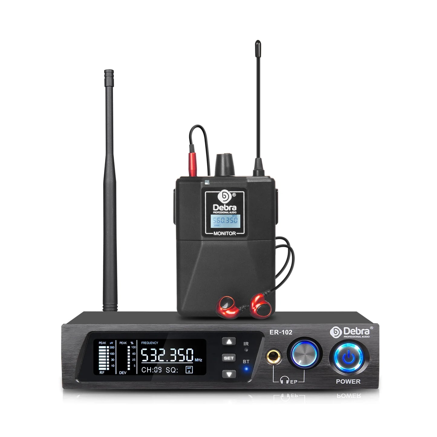 UHF Dual Channel Wireless In-Ear Monitor System for Stage Musicians, PRO ER-102, D Debra Audio