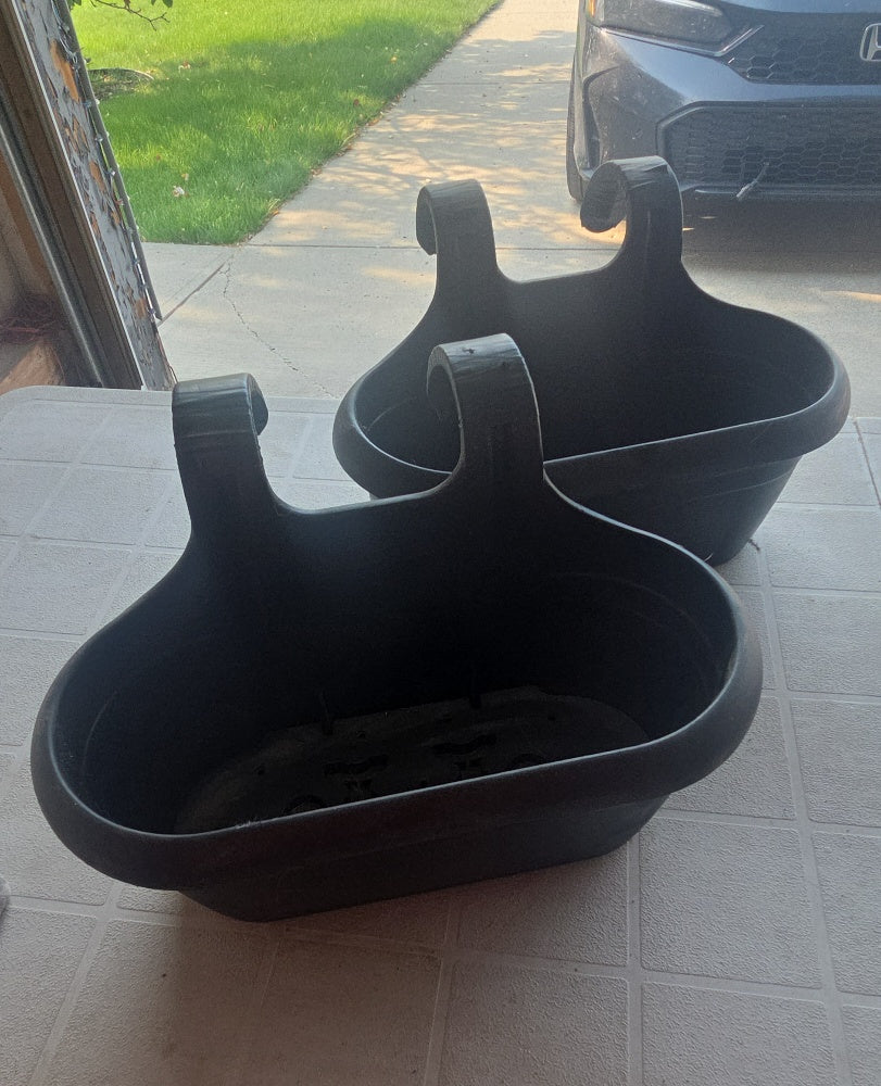 Decorative Garden Planters Lot - Large Pots & Deck Railing Planters