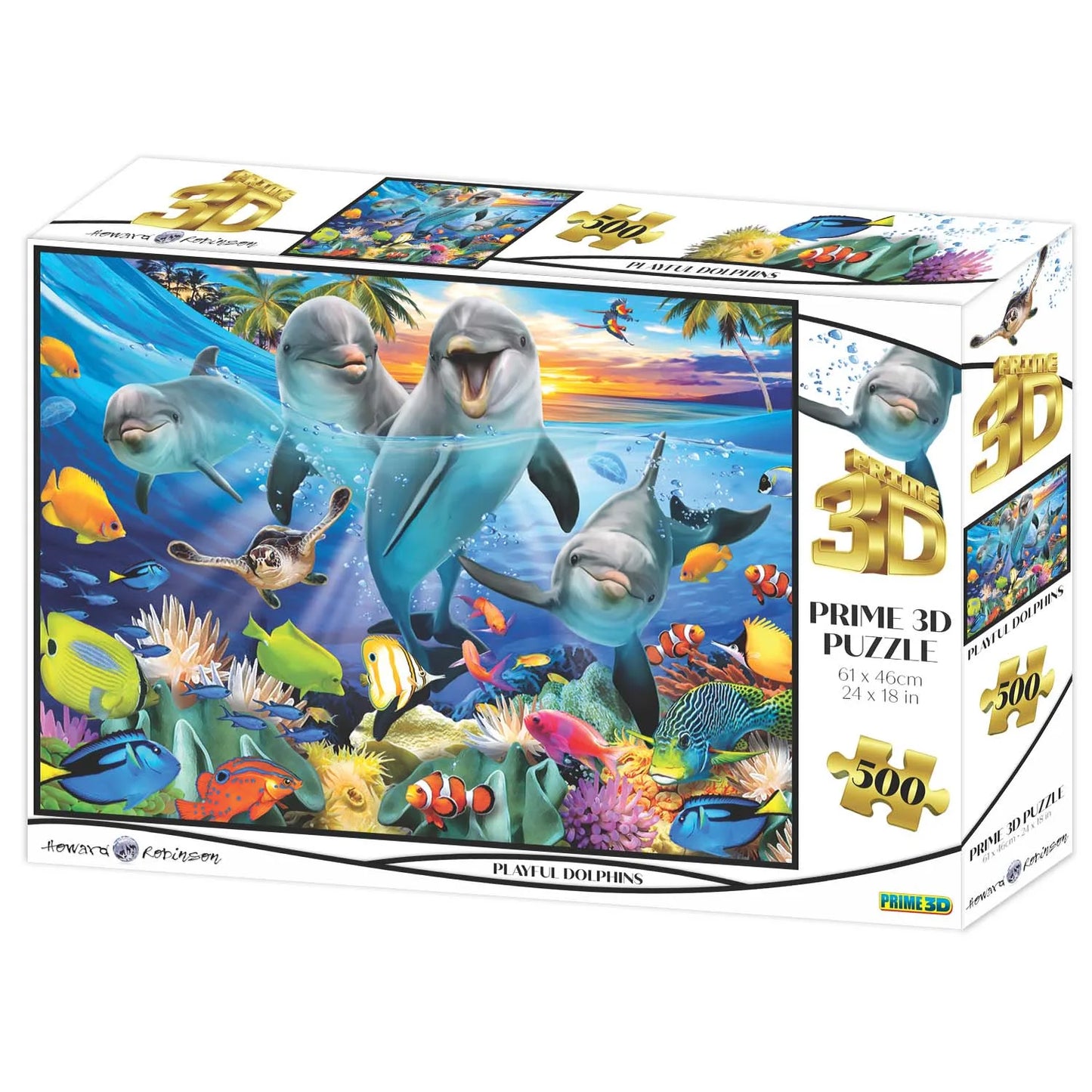 Brand New - Playful Dolphins : Prime 3D Lenticular Puzzle, 500 Pieces, 6+, 24" X 18"