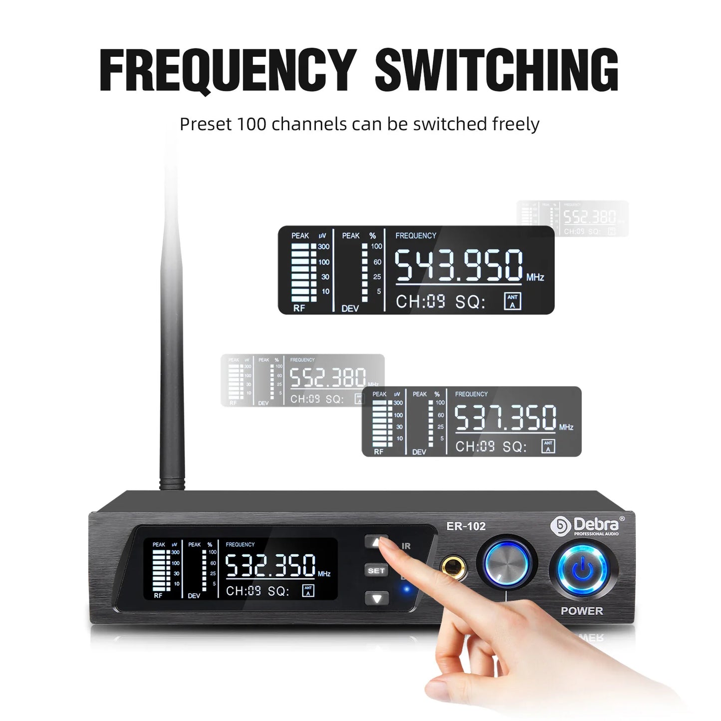 UHF Dual Channel Wireless In-Ear Monitor System for Stage Musicians, PRO ER-102, D Debra Audio