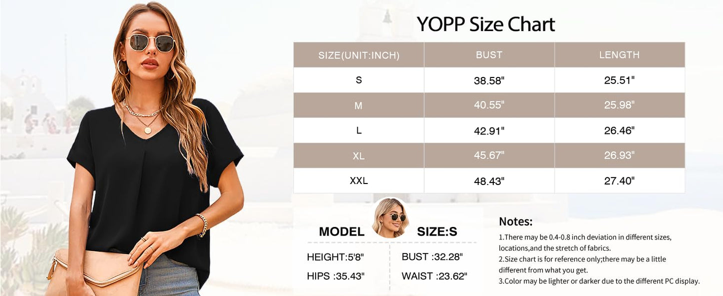 Women's (Size Small) Elegant Casual V Neck Short Sleeve Chiffon Blouse, YOPP