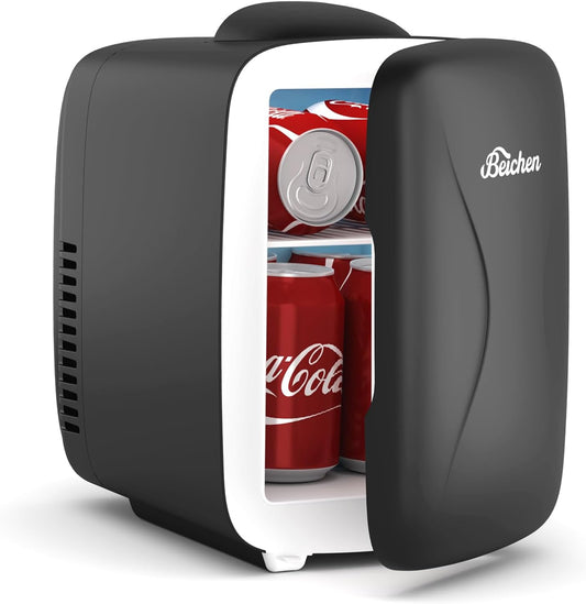 4L/6-Can Mini Fridge for Skincare & Cosmetics, Cooler and Warmer Function, Black, BEICHEN