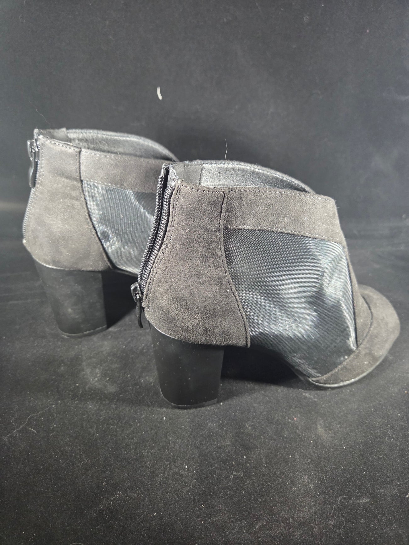 Size 7 Peep Toe Chunky Heels for Women Comfortable Block Heels, Cut Out Back Zipper, Mesh Ankle