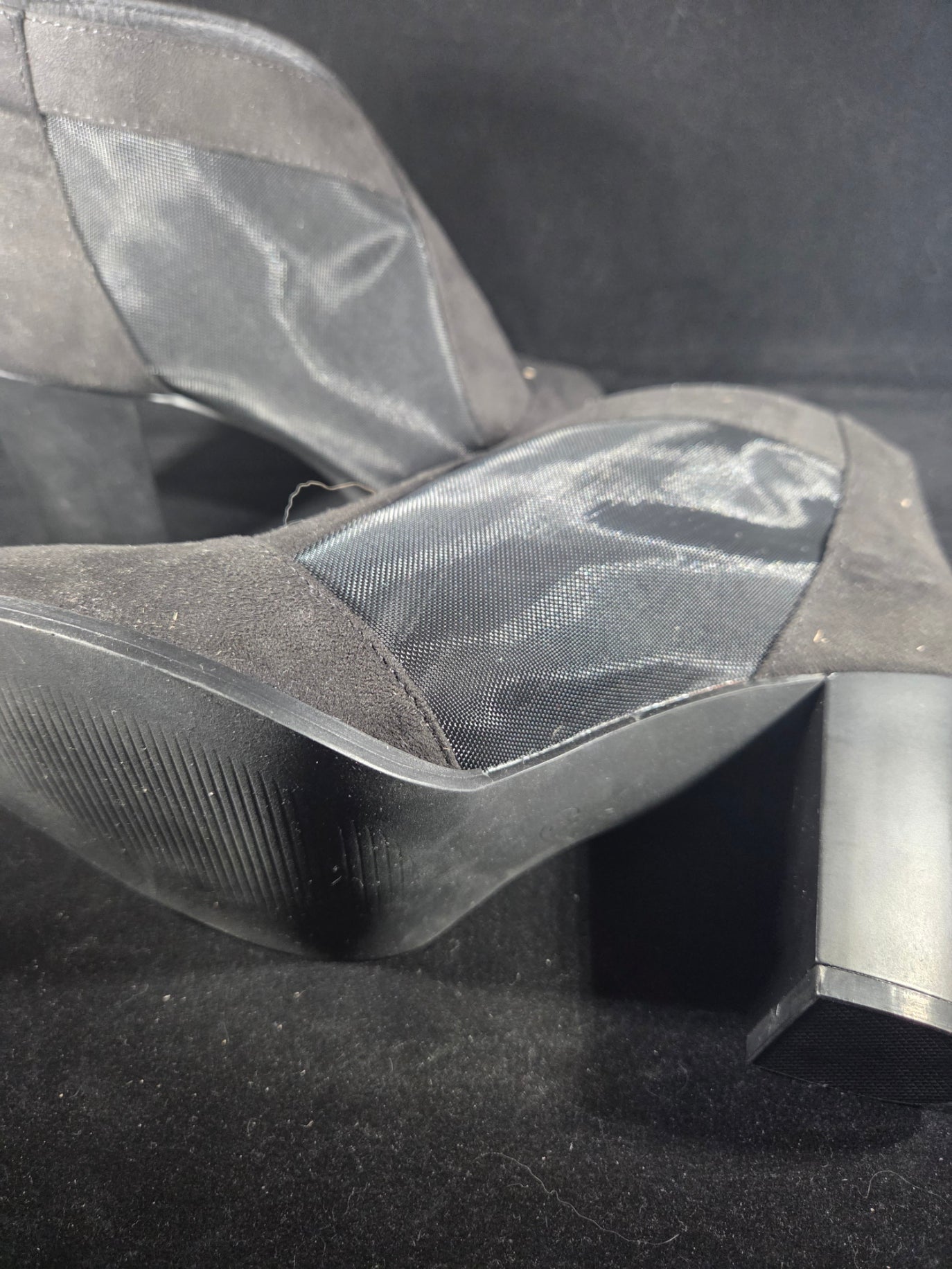 Size 7 Peep Toe Chunky Heels for Women Comfortable Block Heels, Cut Out Back Zipper, Mesh Ankle