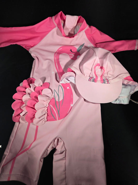 Girls' One-Piece Swimsuit, UV Protection, Sun Hat, Tyidalin