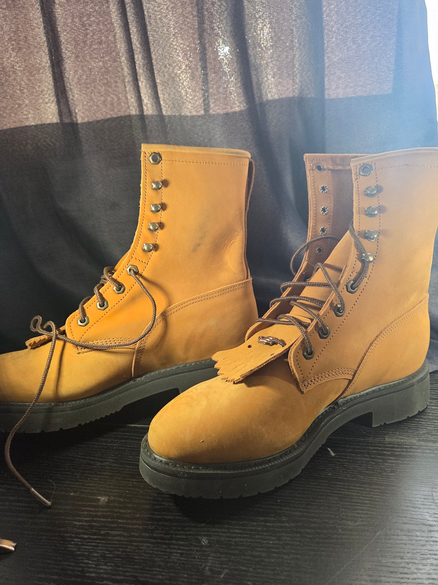 Justin Original Workboots, Size 10.5D, Conductor Hazel Brown Cowhide, 8 Inch Lace up Boots