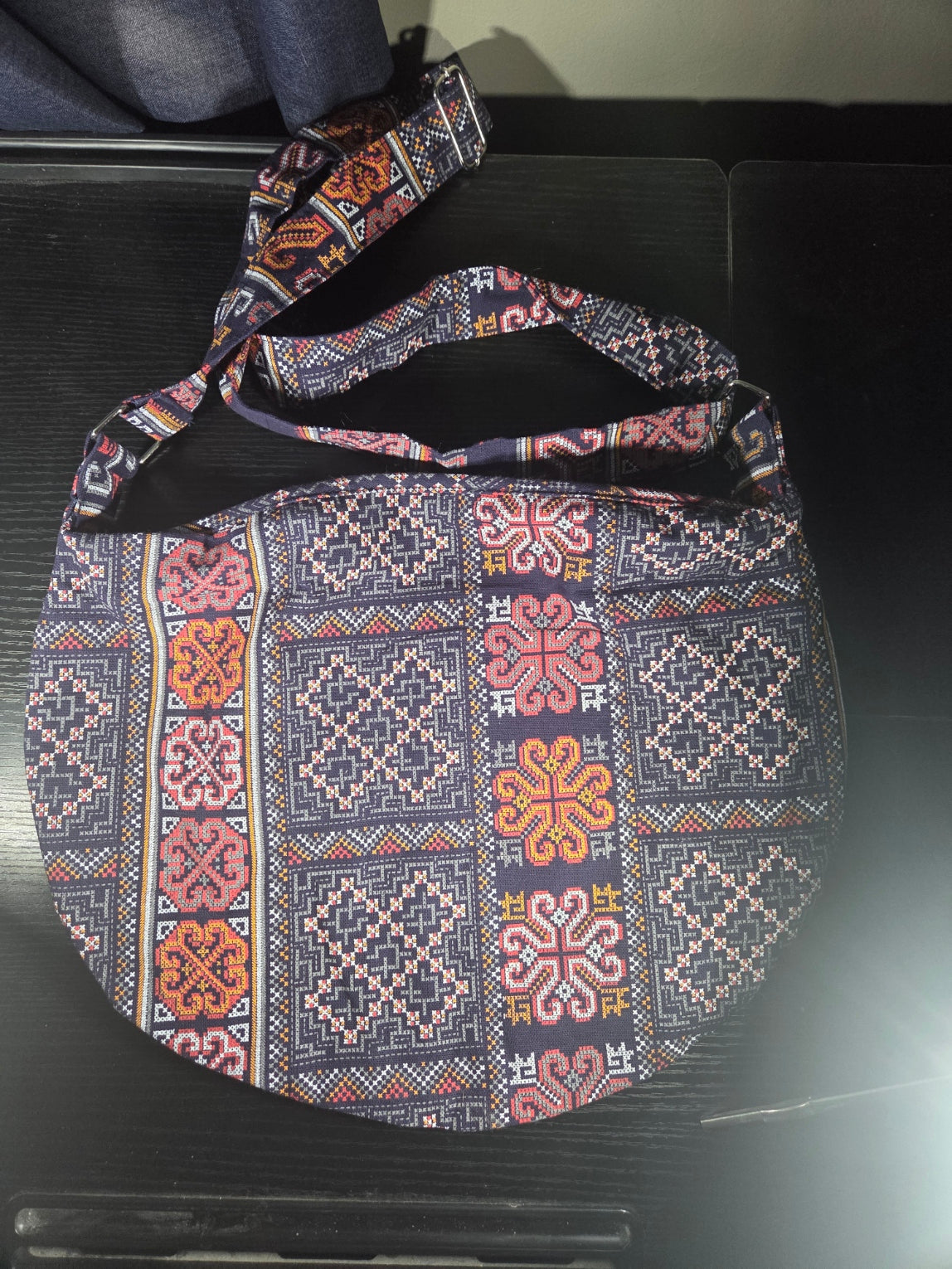 Crescent Crossbody Bag for Women, Large Boho Cotton, Lightweight, Zipper