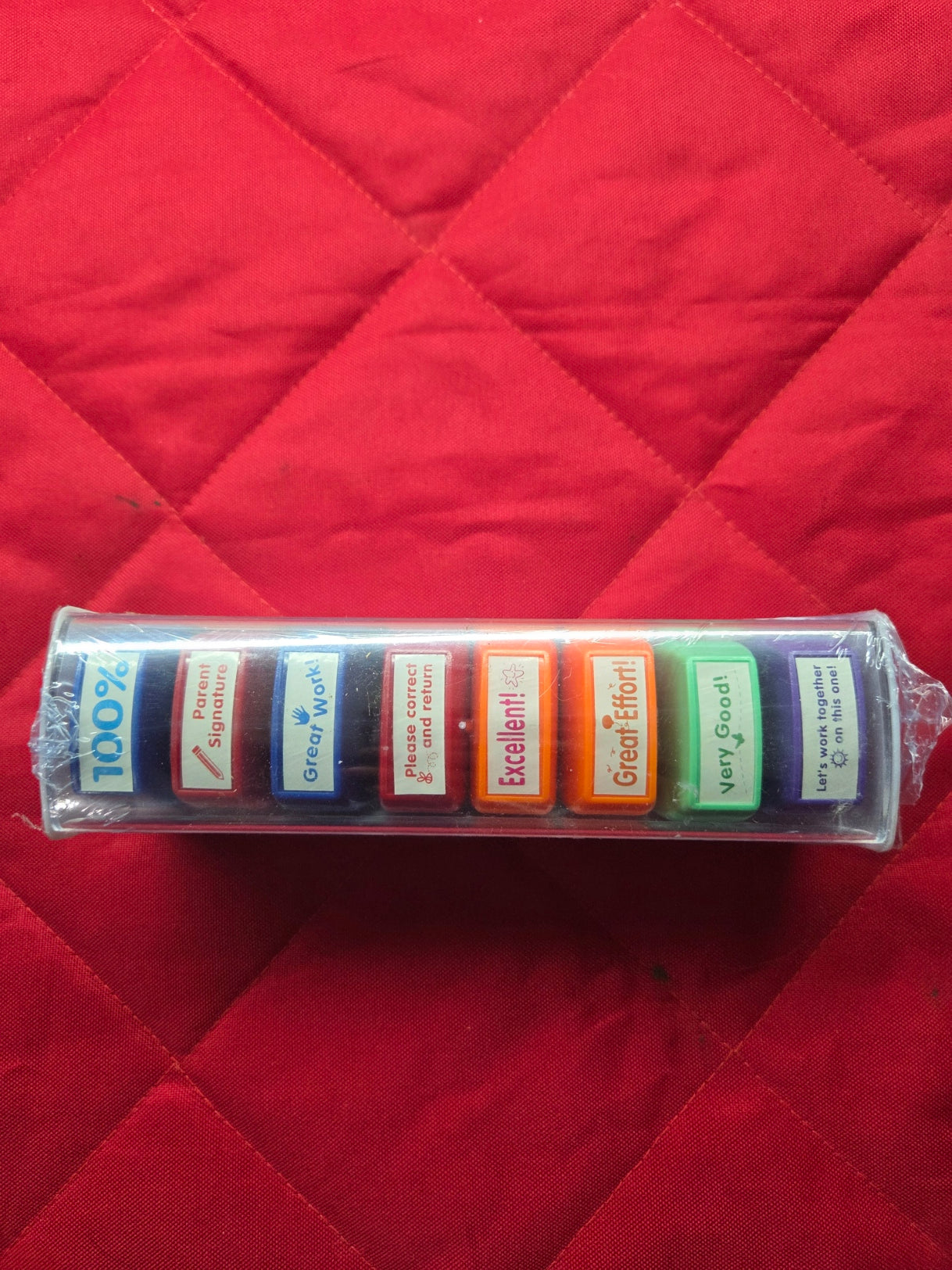Teacher Stamps for Classroom 8PCS – Self Inking, Teachers (Imprint: 1.9 x 0.8”) Storage Tray
