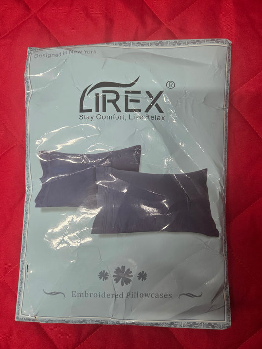 1800 Thread Count, Embroidered, Soft Brushed Microfiber Pillowcases, 2 Pack, King Size, Blue, Lirex