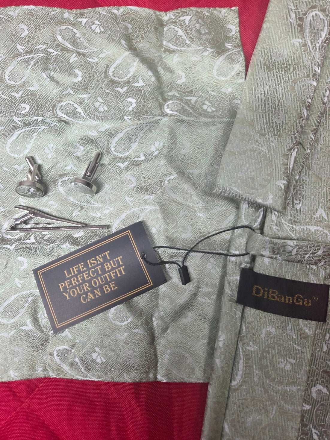 Ties Men's Paisley Silk Set w/ Pocket Square, Cufflinks & Tie Clip DiBanGu