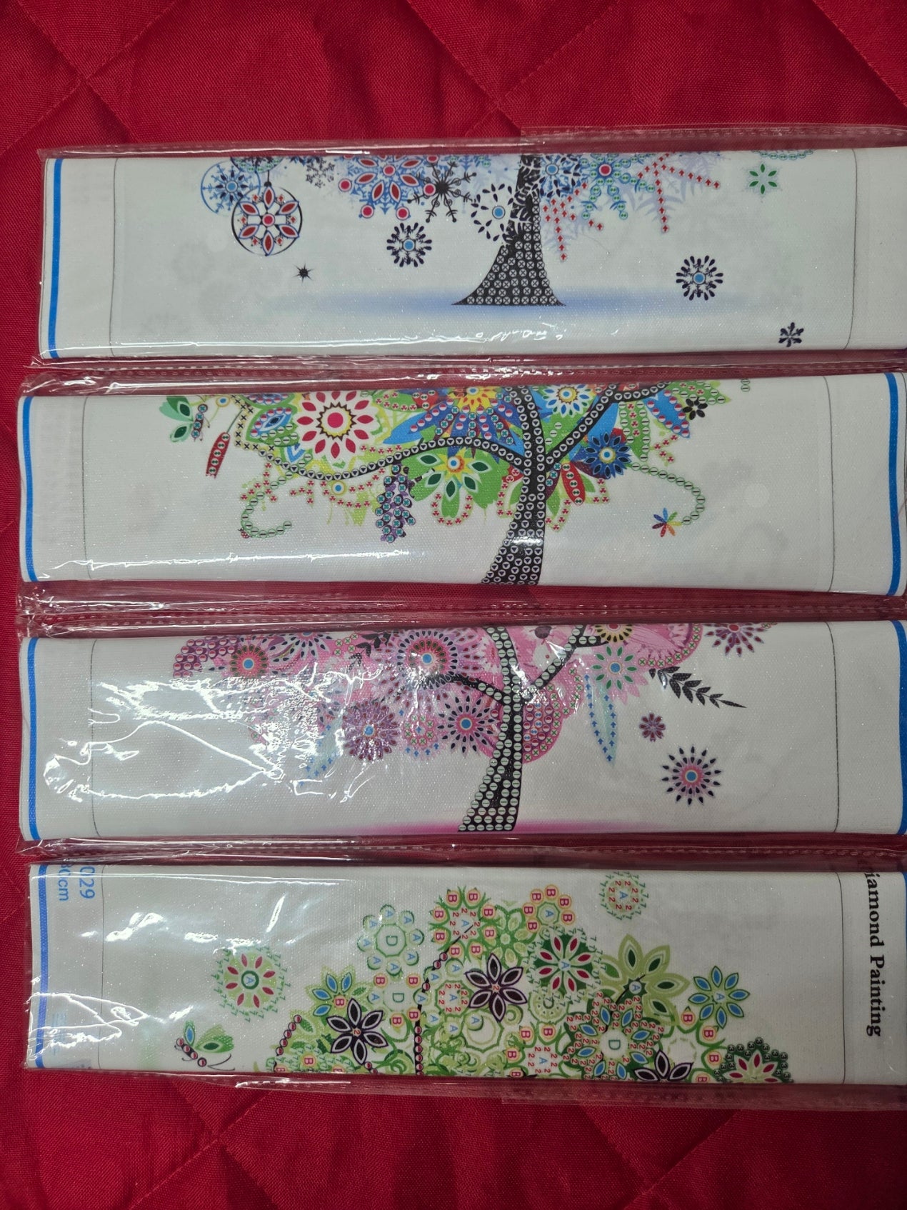 DIY 5D Diamond Painting Kits, Rhinestone Crystals, Four Season Life Trees, Home Decor, Pack of 4
