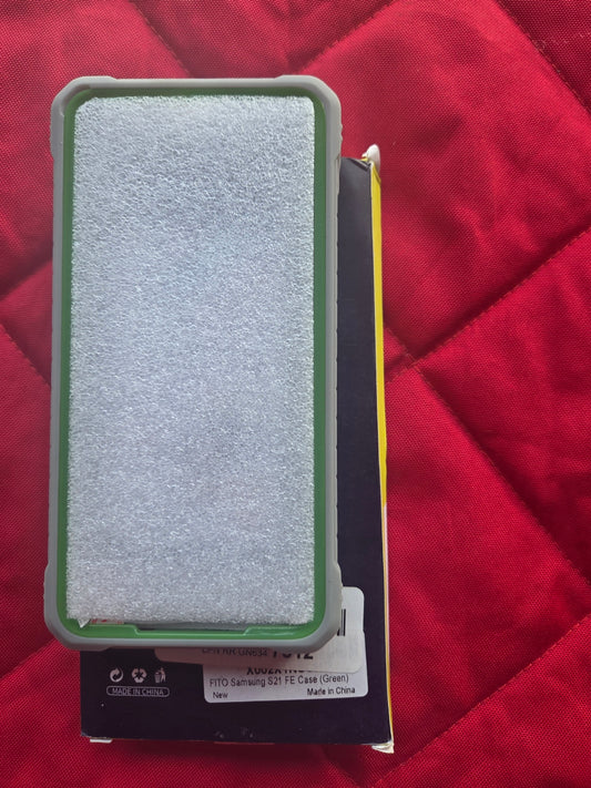 Samsung S21 FE Case, Dual Layer Shockproof, Built-in Kickstand, Screen Protector, Green, FITO