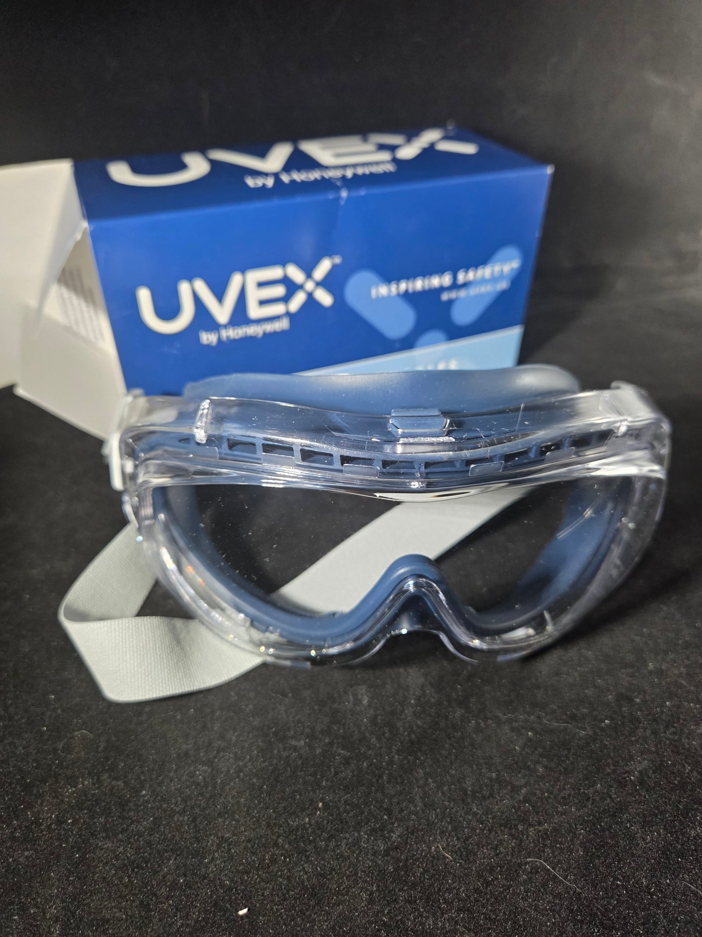 Uvex Flex Seal OTG Safety Goggles, Clear HydroShield Anti-Fog, Neoprene Headband, Navy, Honeywell