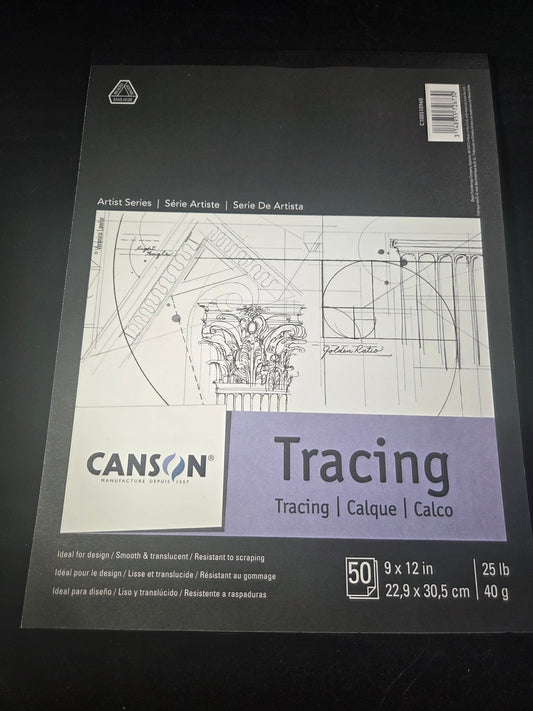 Tracing Paper Pad for Ink, Pencil, Markers, Fold Over, 50 Sheets, 25lb, 9x12 inch, Canson