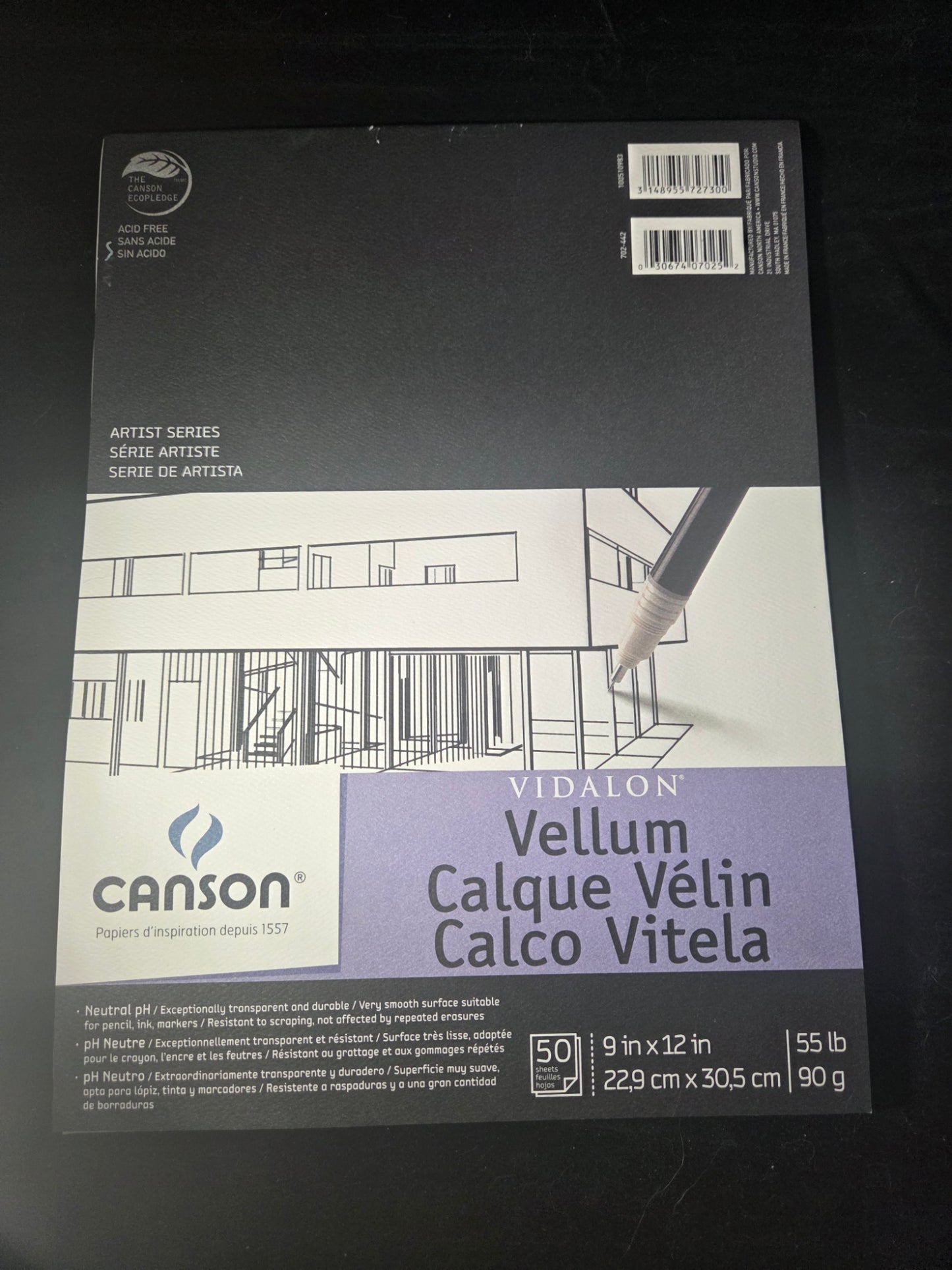 Translucent Vellum Pad, Vidalon, Canson 9" x 12" 50 sheets