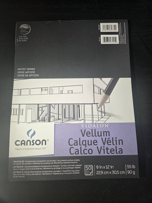 Translucent Vellum Pad, Vidalon, Canson 9" x 12" 50 sheets