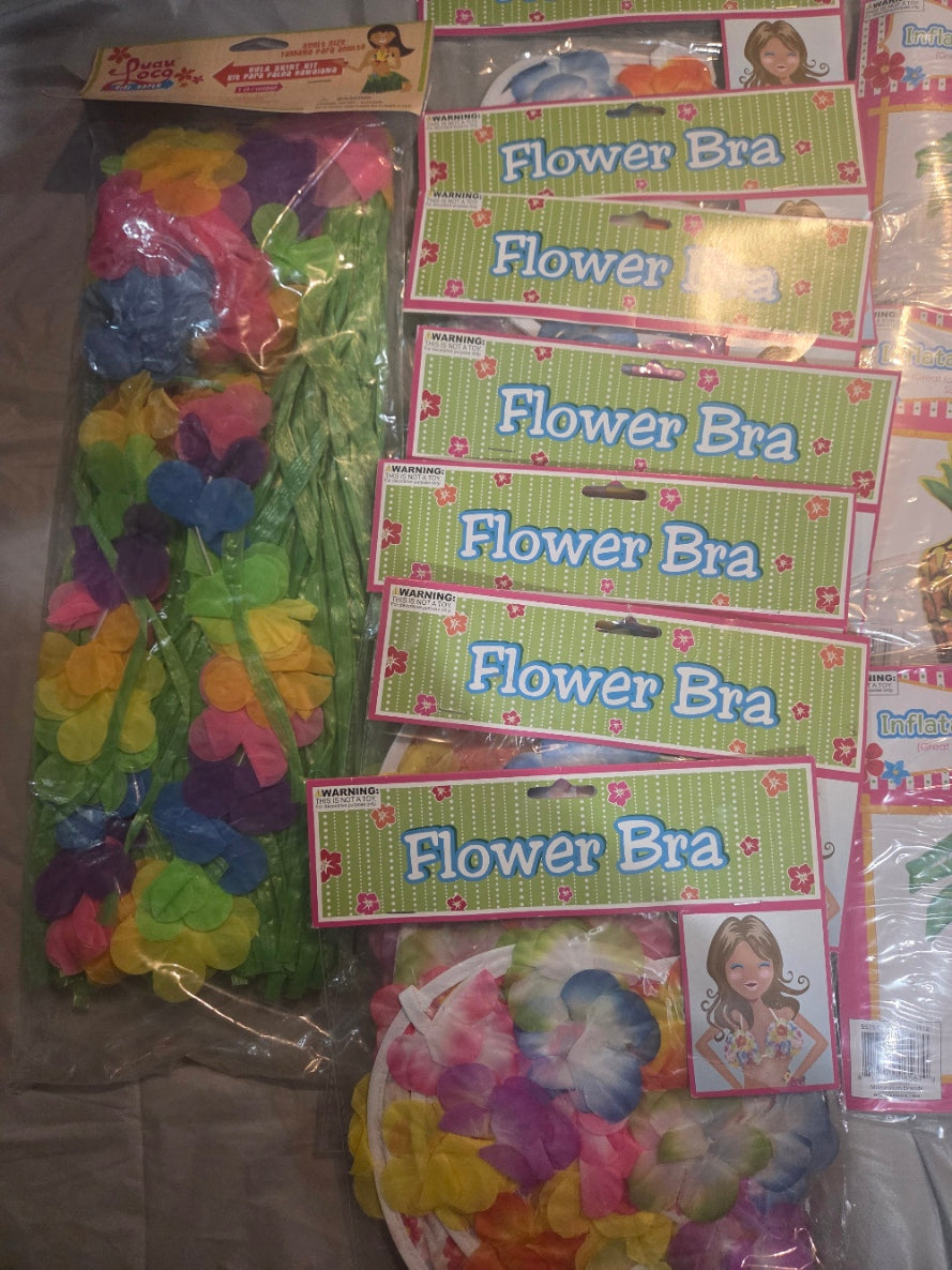 Hawaiian Luau Party Supply Lot - Hula Skirts, Inflatables, and Accessories