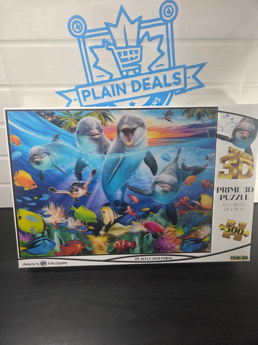 Brand New - Playful Dolphins : Prime 3D Lenticular Puzzle, 500 Pieces, 6+, 24" X 18"