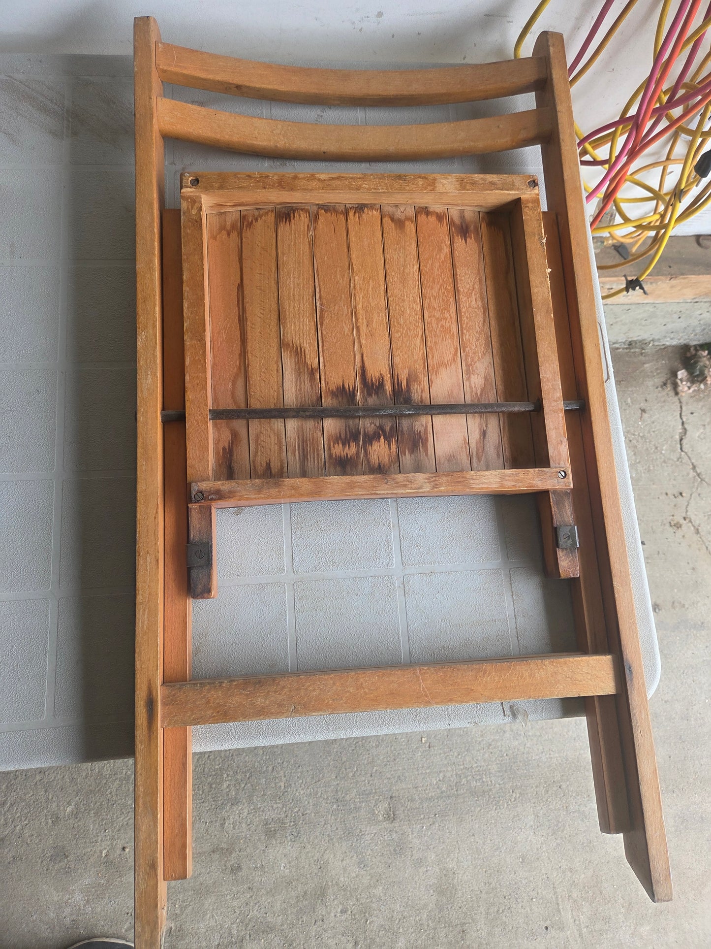 Pair of Vintage Wooden Folding Chairs Mid Century Slatted Wood Patio Dining