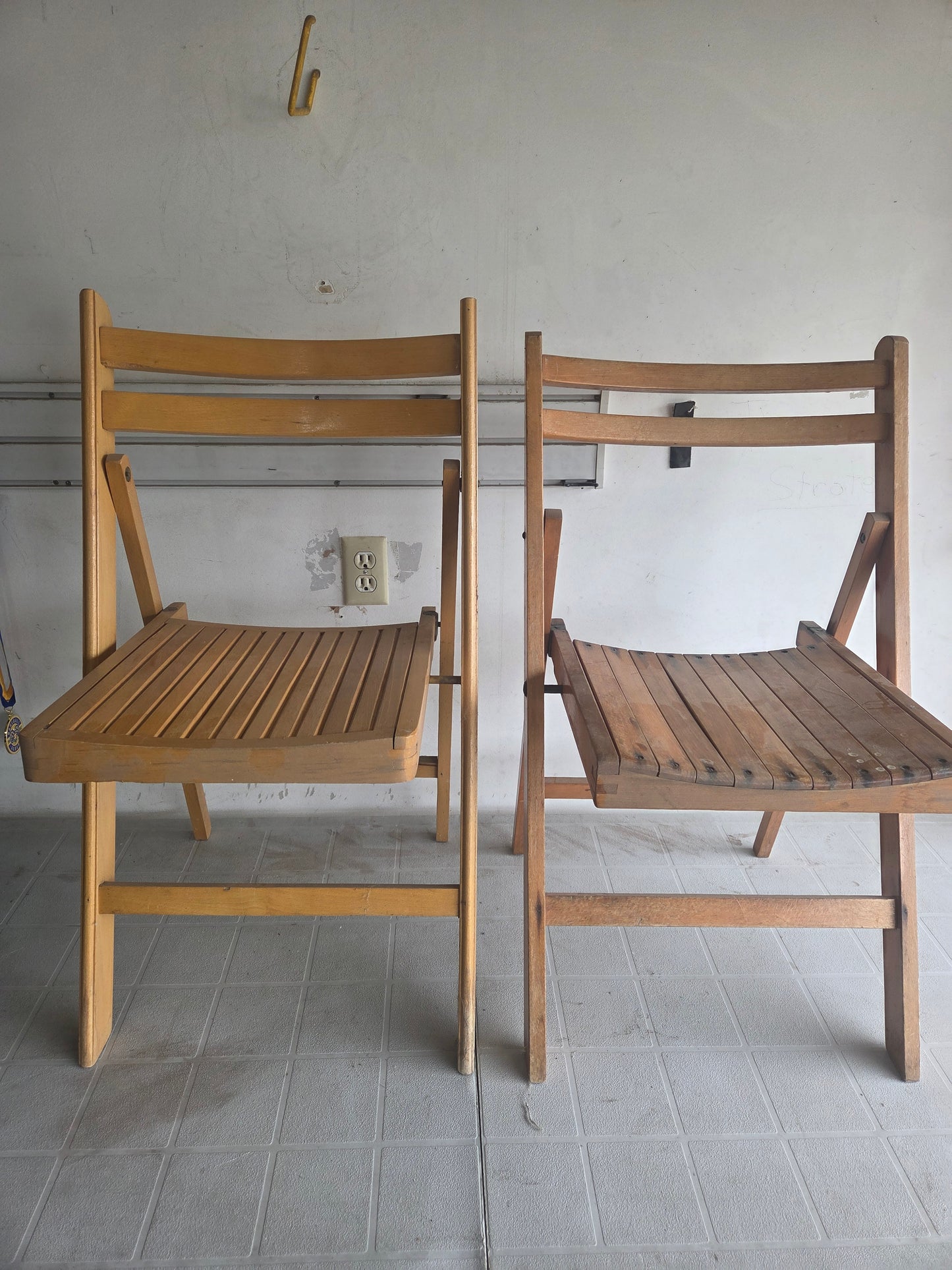 Pair of Vintage Wooden Folding Chairs Mid Century Slatted Wood Patio Dining