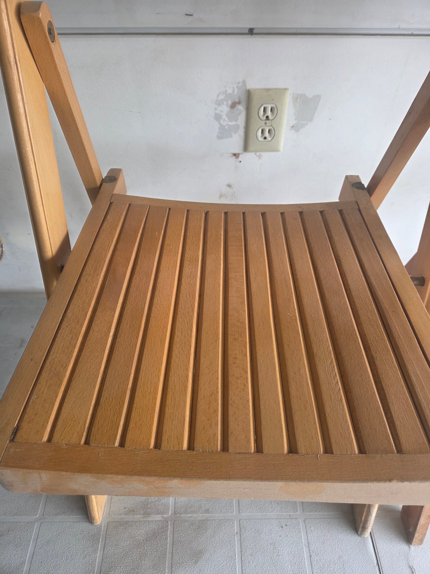Pair of Vintage Wooden Folding Chairs Mid Century Slatted Wood Patio Dining