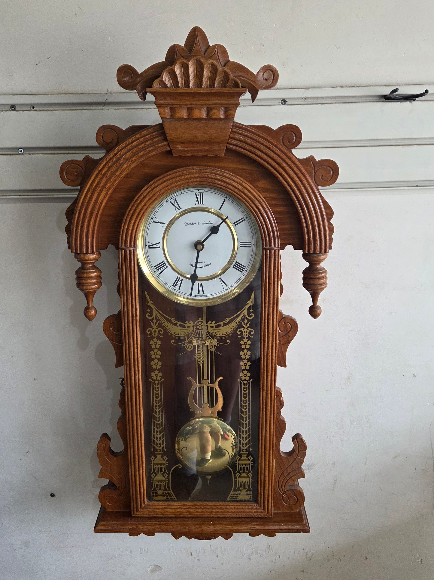 Vintage Gordon & Soskin Wooden Wall Clock Westminster Chime Pendulum 33 Inch