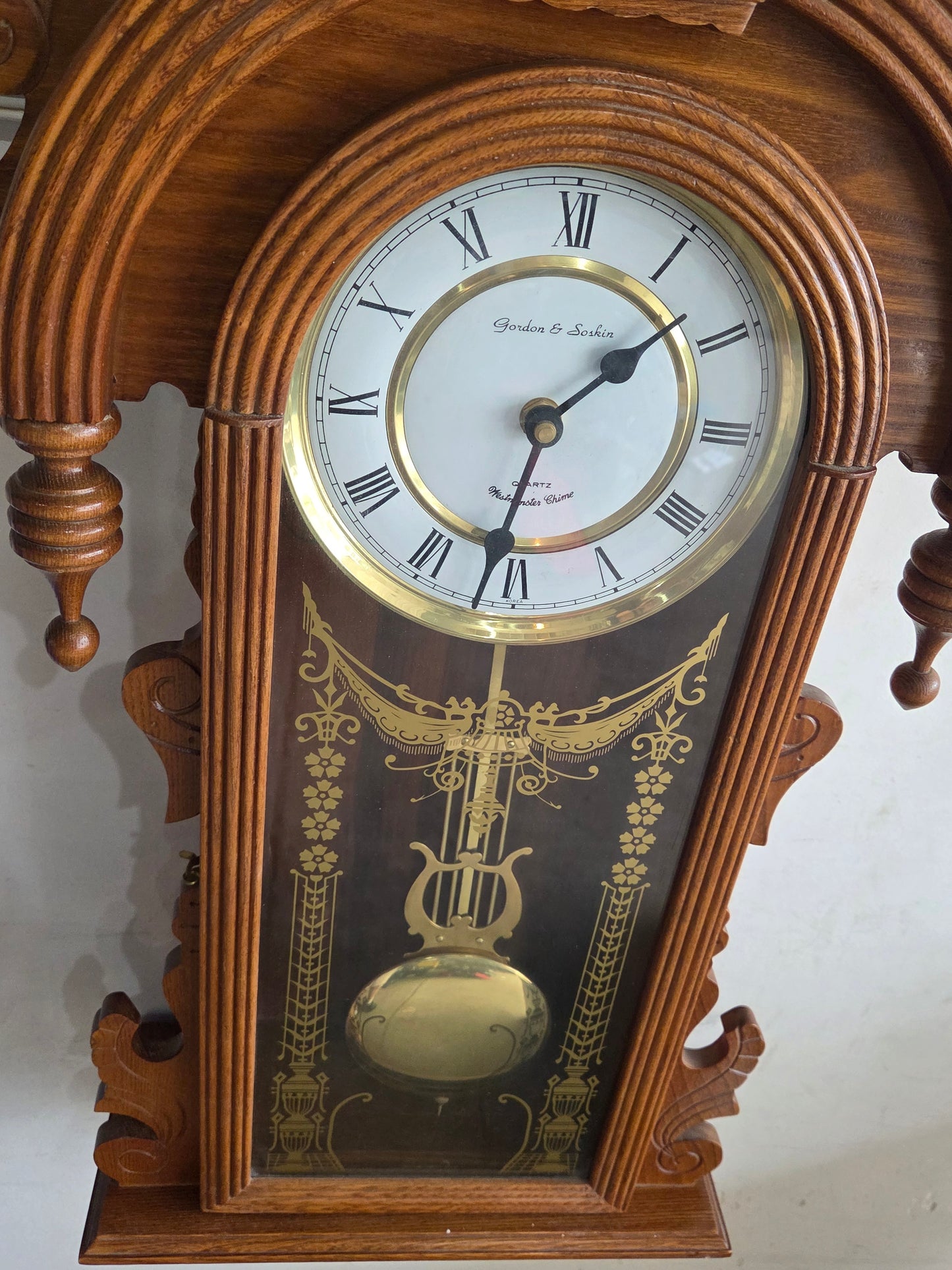 Vintage Gordon & Soskin Wooden Wall Clock Westminster Chime Pendulum 33 Inch