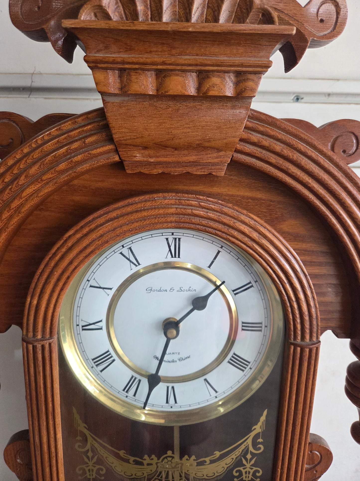 Vintage Gordon & Soskin Wooden Wall Clock Westminster Chime Pendulum 33 Inch