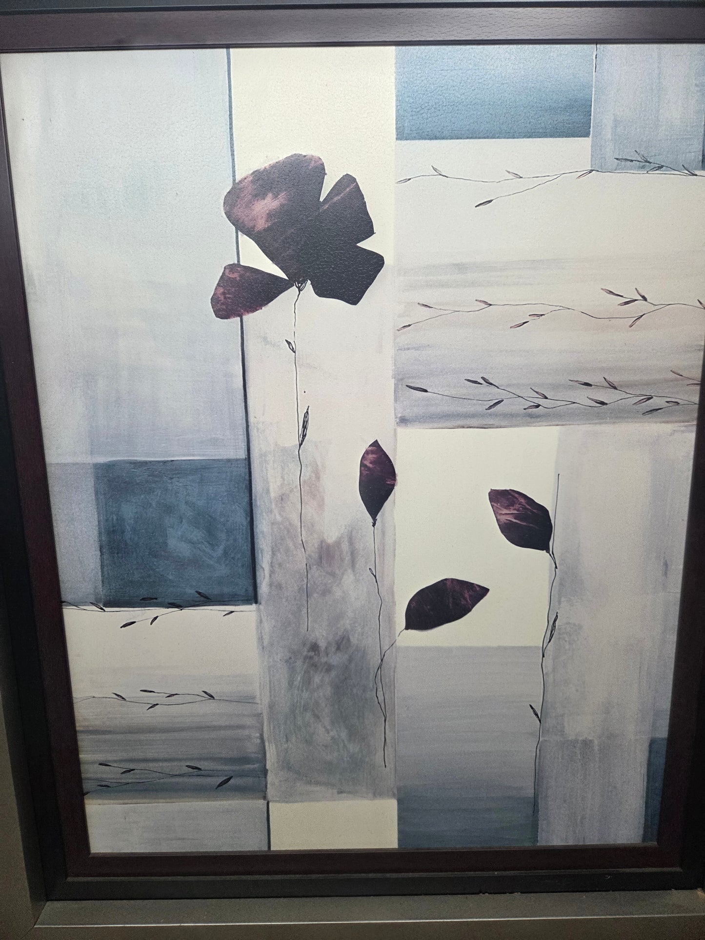 Pair Large Framed Botanical Canvas Wall Art Prints Silver Frames 29x35
