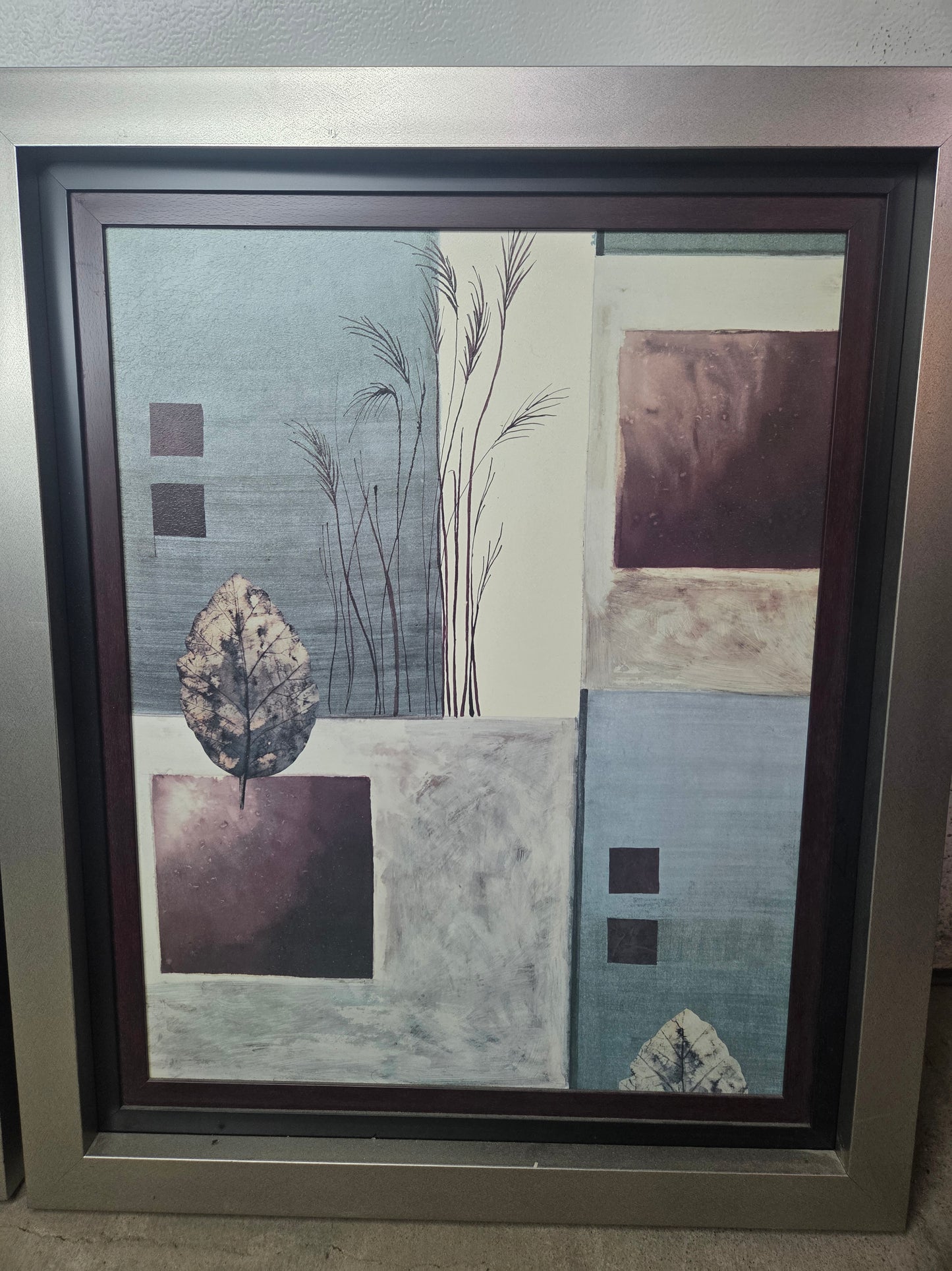 Pair Large Framed Botanical Canvas Wall Art Prints Silver Frames 29x35