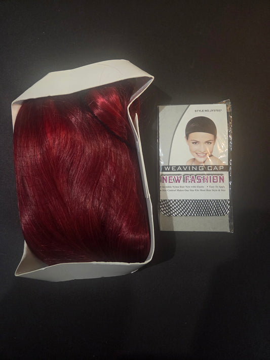 Vibrant Crimson Red Wavy Cosplay Costume Wig with New Weaving Cap NIB