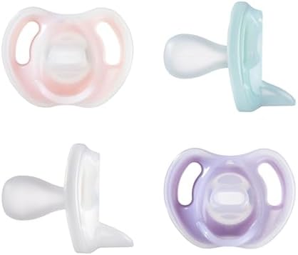 Ultra-Light Silicone Pacifier, Symmetrical One-Piece, BPA-Free, 0-6 Months, Pink/Purple/Green, 4-Pack, Tommee Tippee