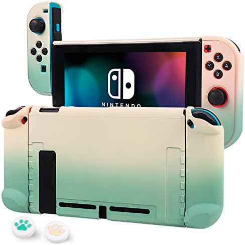 Protective Hard Shell Case, Handheld Grip for Nintendo Switch Console Joy-Con, 2 Thumbsticks, Pastel Green & Yellow