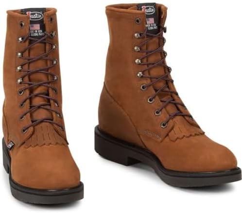 Justin Original Workboots, Size 10.5D, Conductor Hazel Brown Cowhide, 8 Inch Lace up Boots