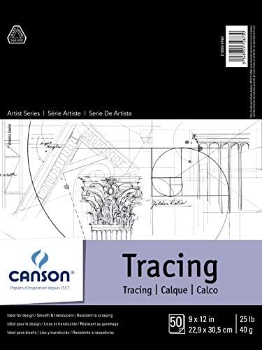 Tracing Paper Pad for Ink, Pencil, Markers, Fold Over, 50 Sheets, 25lb, 9x12 inch, Canson