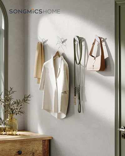Wall Hooks for Coats & Towels, Heavy Duty 5kg, 4 Pack, Egg Design, Pearl White, SONGMICS HOME