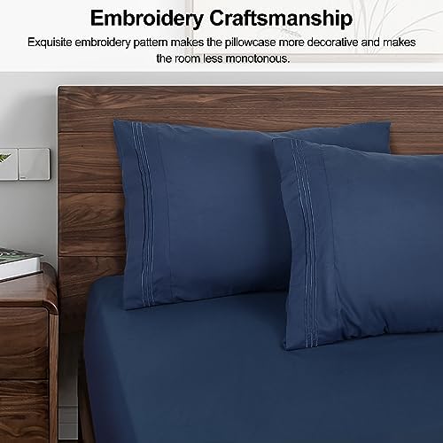 1800 Thread Count, Embroidered, Soft Brushed Microfiber Pillowcases, 2 Pack, King Size, Blue, Lirex